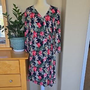 Blue and Black Sheath Dress with Bishop Sleeves